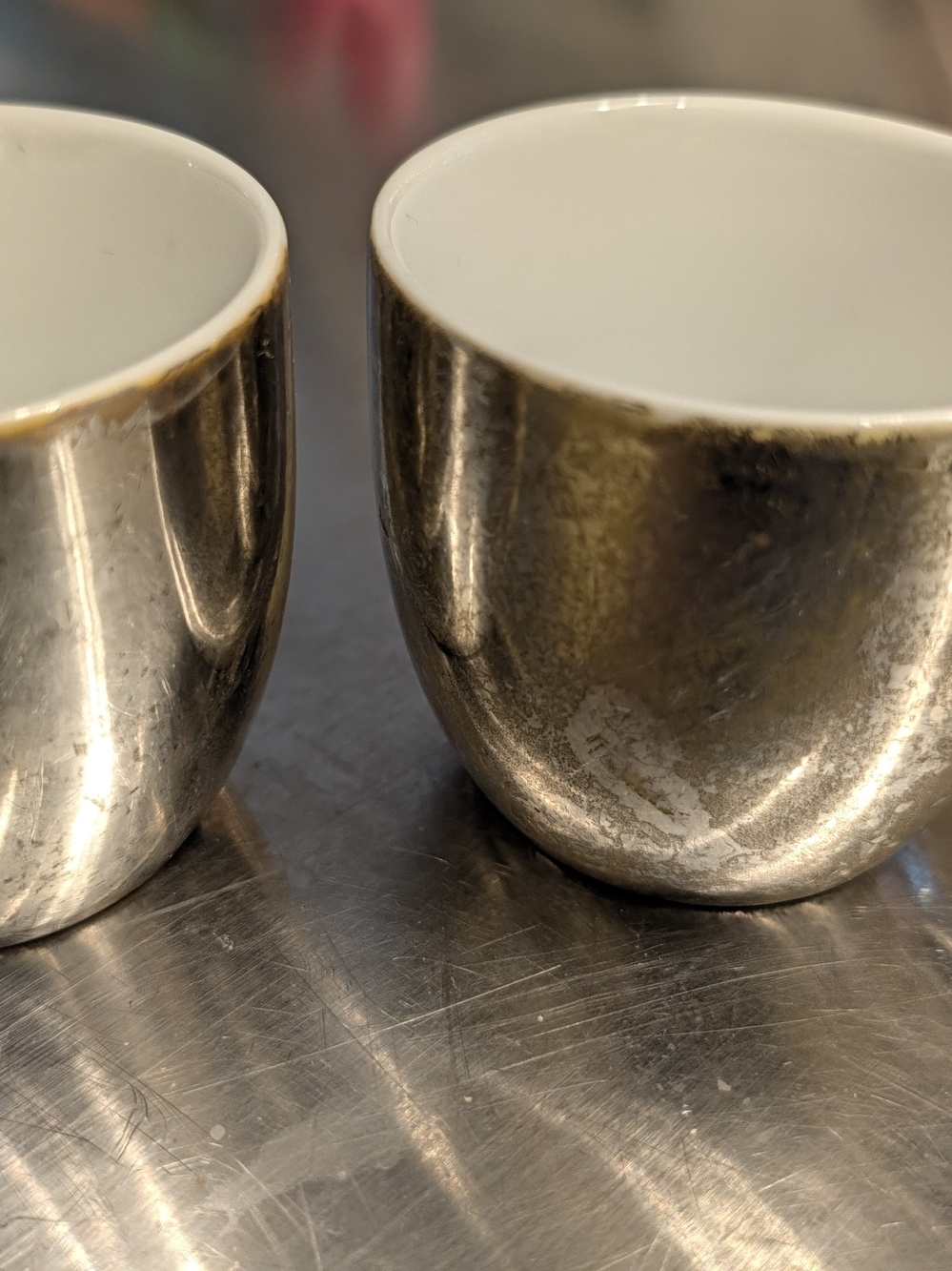 Starbucks Metallic Silver-White Ceramic Pair 2007 Holiday